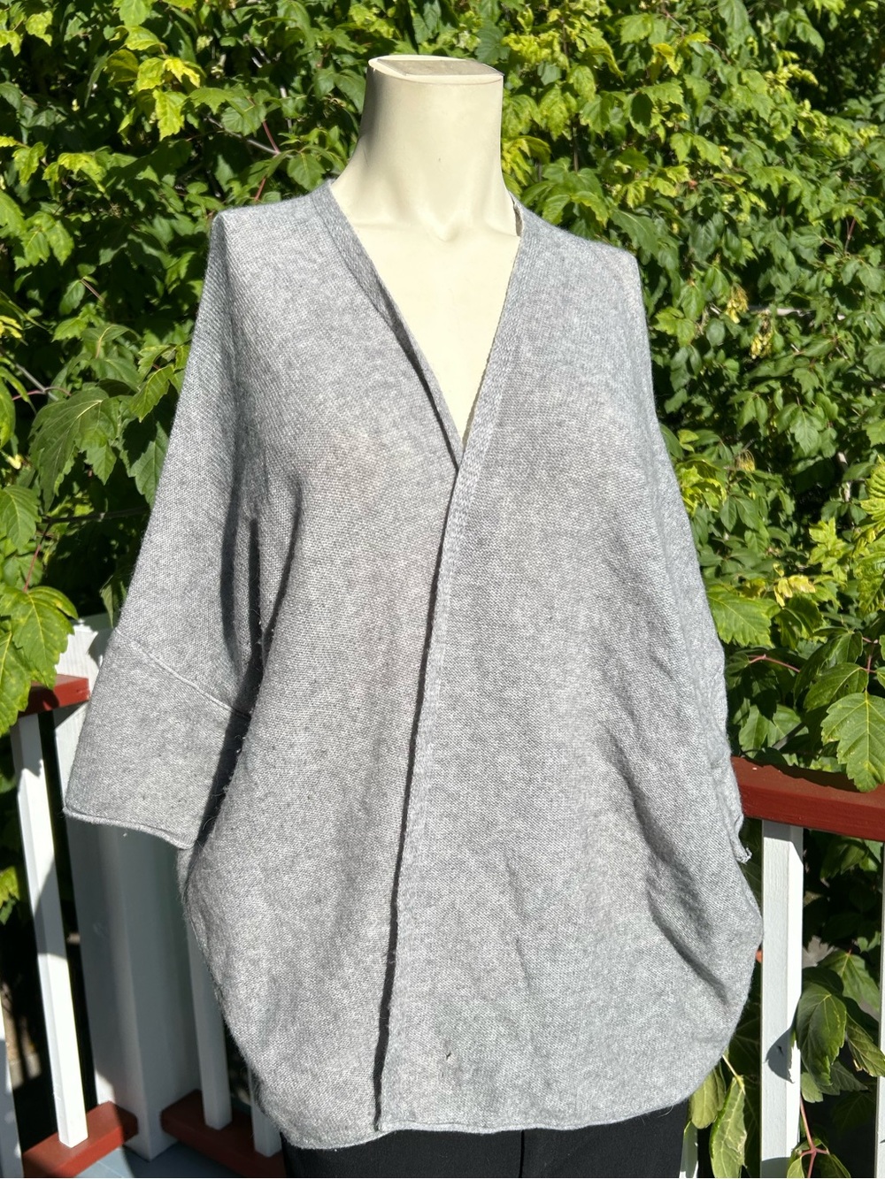 Light Heather Grey Open-Front Poncho Wrap Shawl Cardigan
